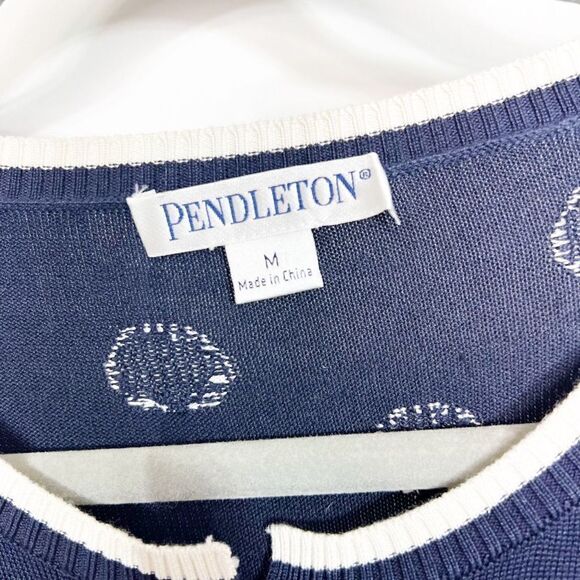 PENDLETON Sweater Cardigan Womens Medium Silk Blend Blue Polka Dots Button Up - Picture 6 of 6